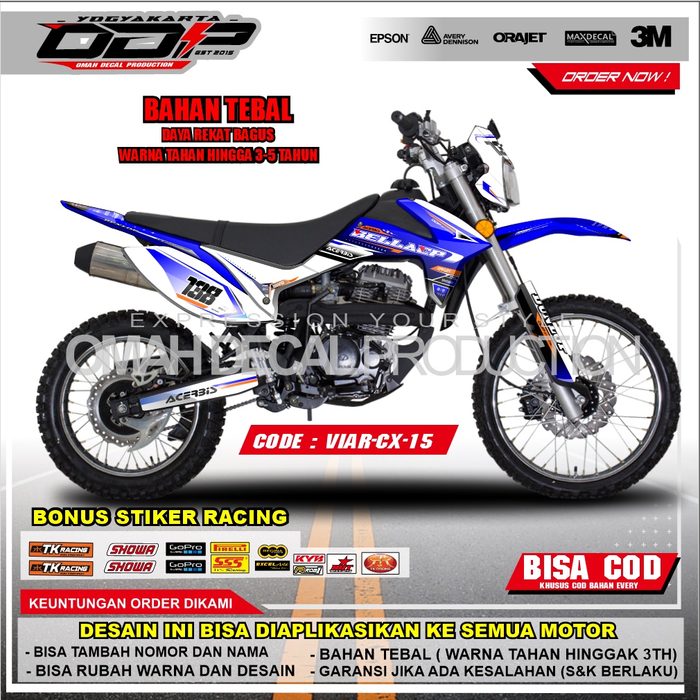 DECAL VIAR CROSS 250 FULL BODY STIKER DEKAL VIAR CROSS BANYAK PILIHAN WARNA MODEL TERBARU BISA RUQES