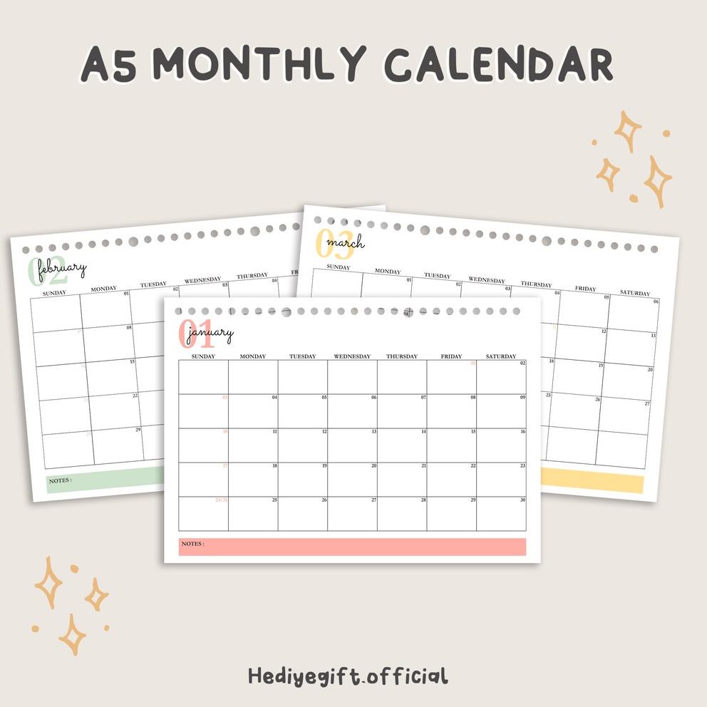 

Ready Stock A5 Loose Leaf I Monthly Calendar 5260
