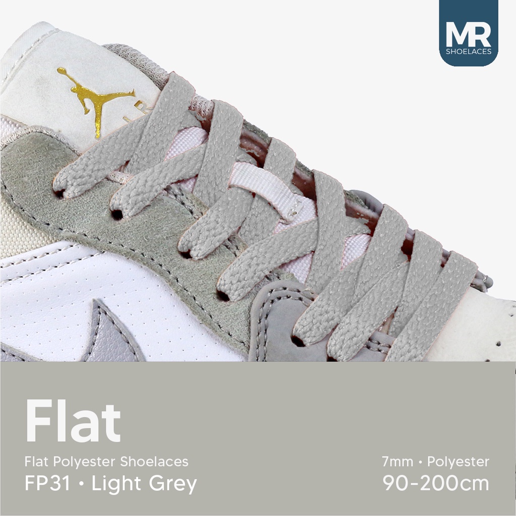 Original MR Shoelaces FP31 Abu Muda (Light Gray) Tali Sepatu Polyester Pipih Flat 7mm 80cm 90cm 100cm 120cm 130cm 150cm 180cm 200cm untuk Sneakers - Premium Shoelace Premium Shoelaces