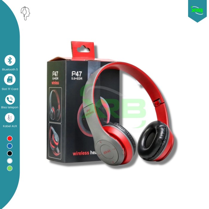 headset bluetooth P47 Headphone Wireless Portable Bluetooth Headset Bass Handsfree Earph - Hijau, p4