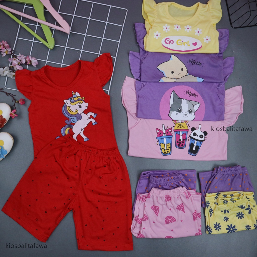 MIAW SET TEE uk 0-6 Tahun / Setelan Karakter Kualitas Import Bayi Anak Perempuan Baju Tidur Balita Babycinnamon