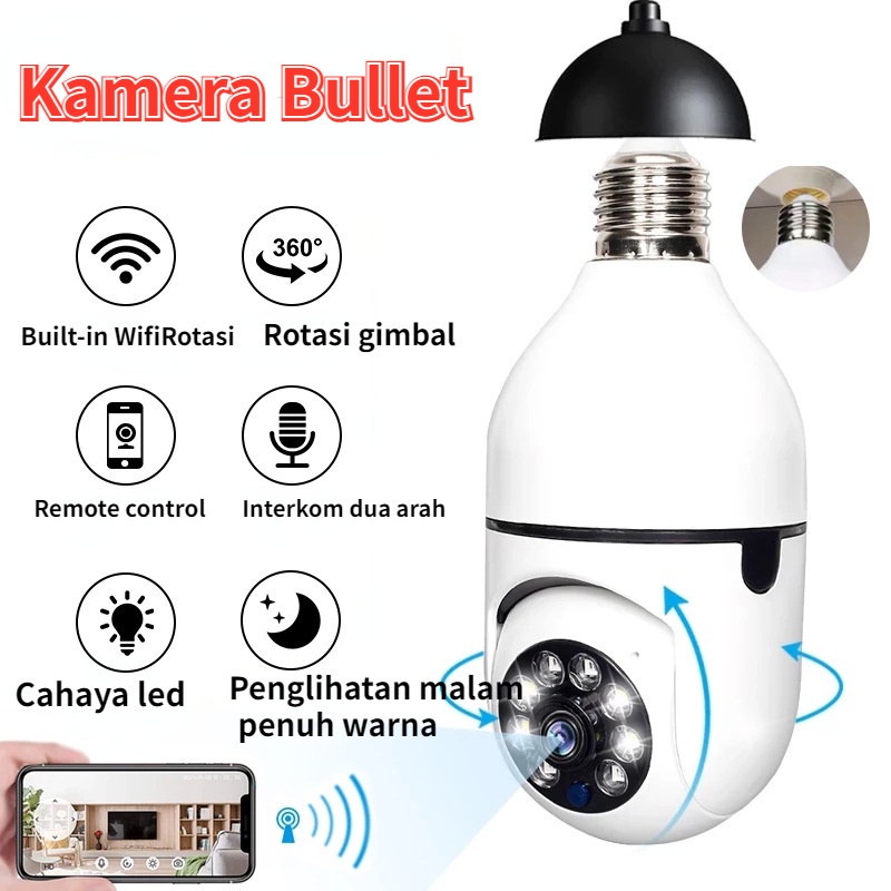 【COD】IP Kamera Cctv/CCTV Kamera Wireless/Kamera Cctv Wifi Lampu/E27 Bolam Kamera HD 1080P Night Vision 360° Rotasi Kamera Keamanan Rumah Tangga WiFi