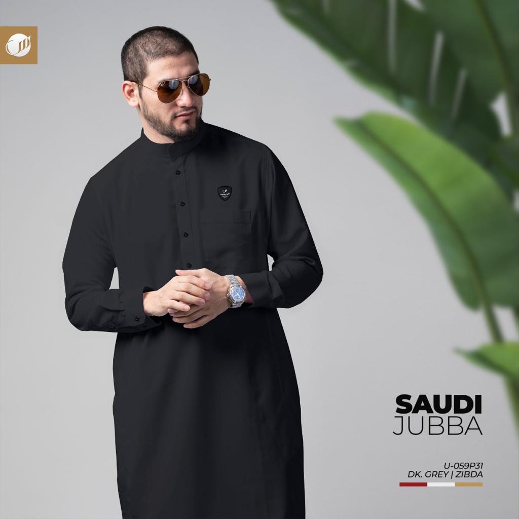 Jubah SAMASE pria dewasa Saudi V006 (U059P) Lengan Panjang Baju Gamis DK GREY/ABU ABU TUA