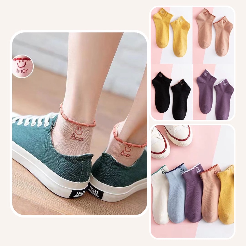 Motif Senyum Kaos Kaki Wanita Lucu Semata Kaki Bahan Cotton Blends Lembut Nyaman Melar Medium Dengan