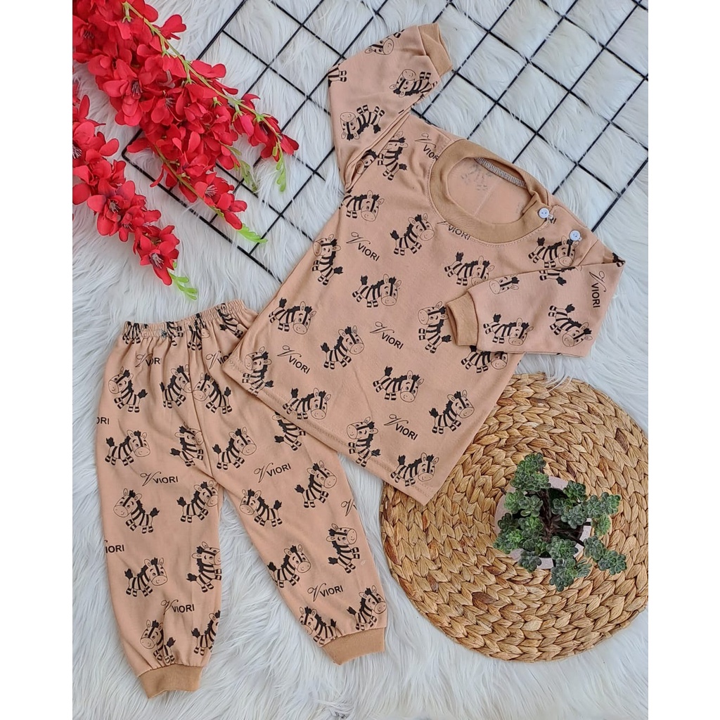 baju bayi lucu murah motif zebra fullprint dasar warna setelan 3-18 bulan
