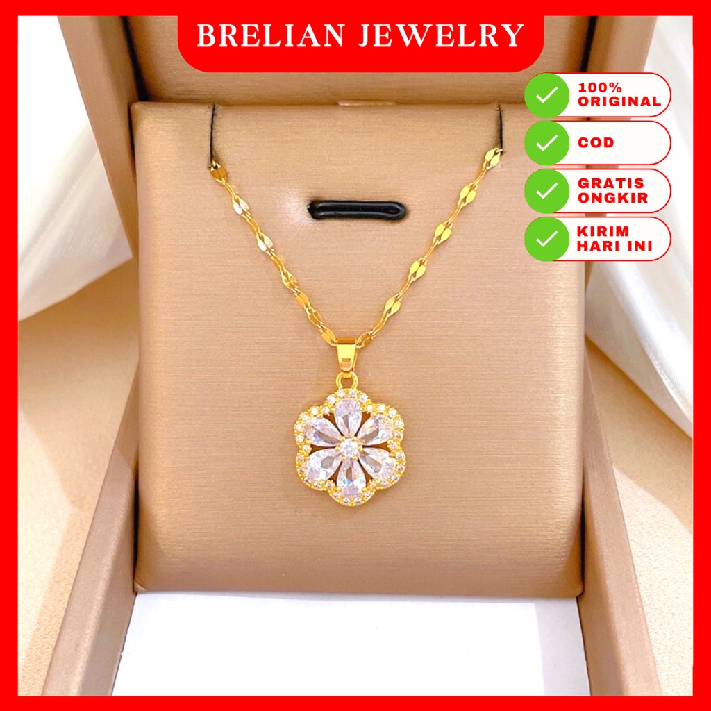 Kalung Titanium Wanita Import Model Korea Anti Karat Aksen Bunga Daisy