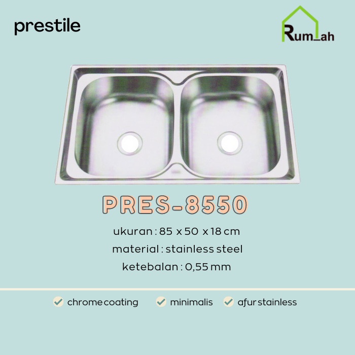 BAK CUCI PIRING STAINLESS 2 LUBANG + AFUR / BAK CUCI MURAH KITCHEN SINK PRESTILE