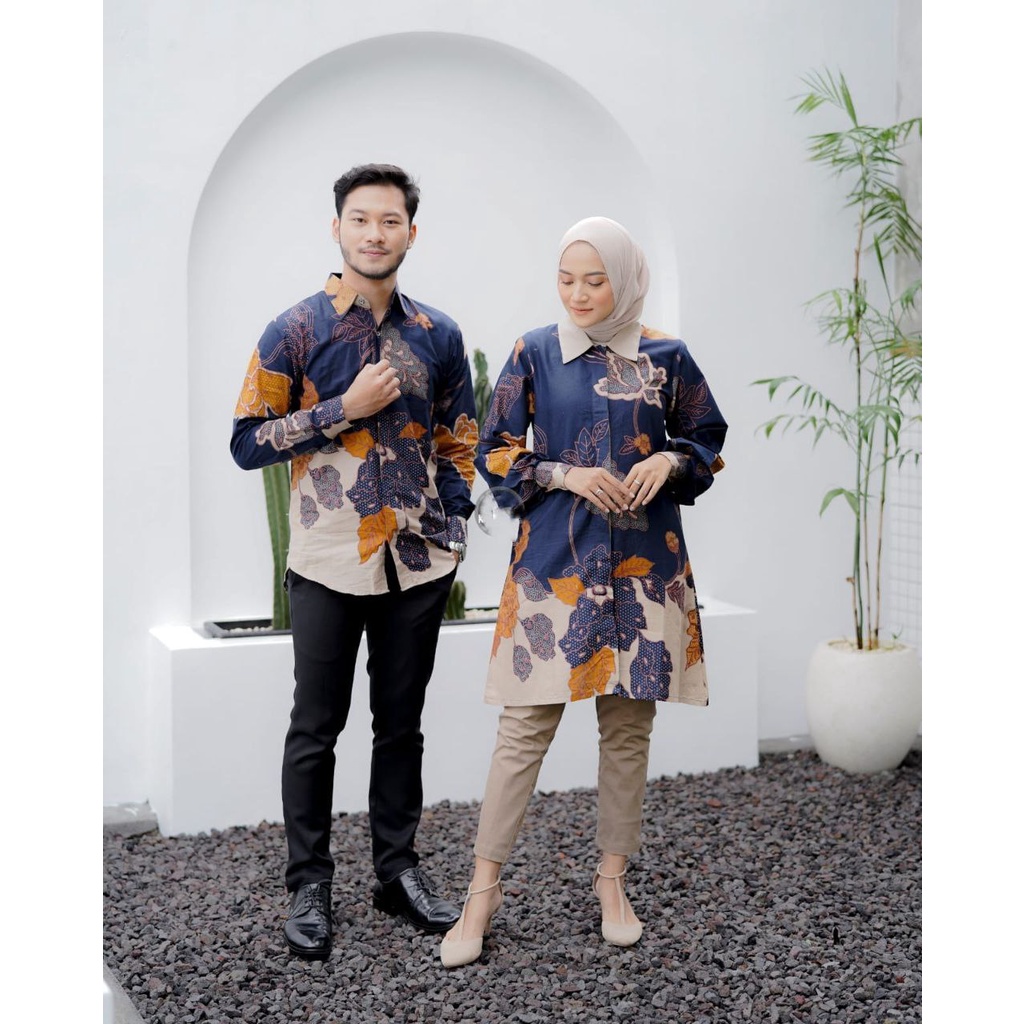 Batik Couple (MC Batik) - Batik Couple Modern Pria Wanita Busui Friendly/Full Kancing Depan  Saku Samping Ready Seragam Bahan Katun Prima Halus