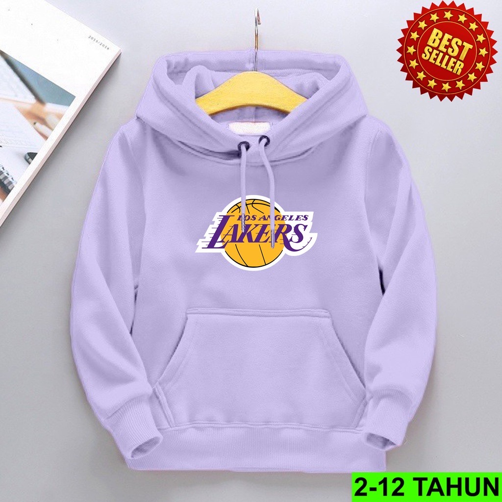 Jumper Hoodie Anak  LAKERS  II Jaket Hoodie Anak Viral Bahan Fleece Sz M - XL ( Laki Laki &amp; Peremepuan )