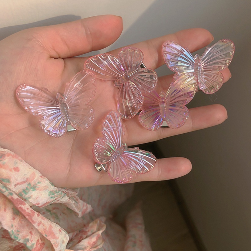 5pcs Gadis Transparan Kupu-Kupu Merah Muda Jepit Rambut Anak Fashion Bentuk Hati Rambut Klip Wanita Jepit Headband Aksesoris Rambut