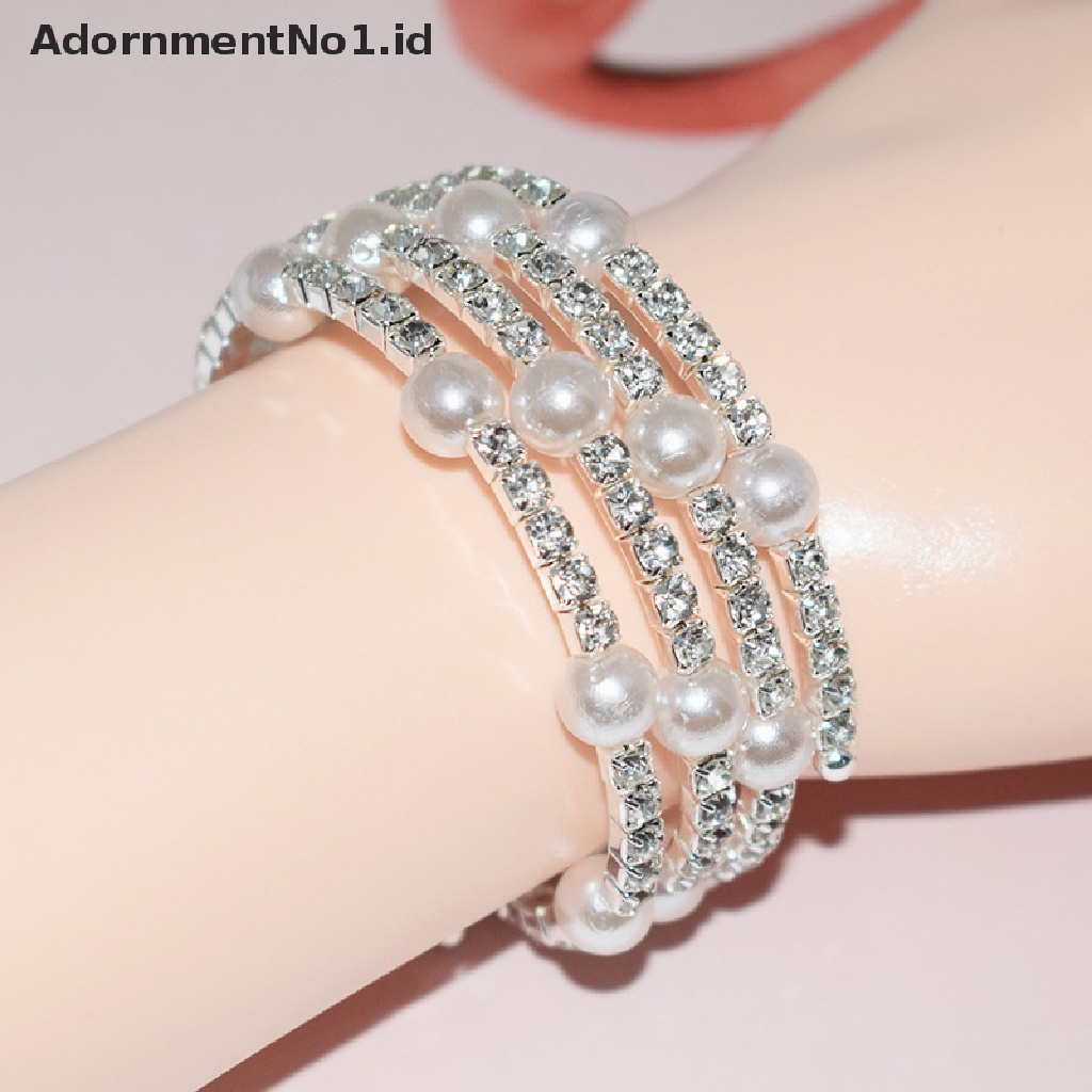 [AdornmentNo1] Gelang Mutiara Imitasi Kristal Elegan Multilayer Stretchable Pearl Bracelet Gelang Mutiara Untuk Wanita Hadiah Perhiasan Pengantin [ID]