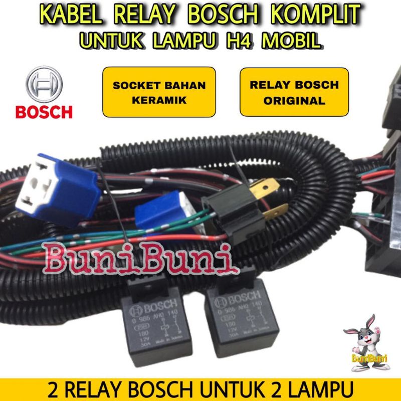 Kabel Relay BOSCH Komplit Lampu Philips H4 Mobil - 2 RELAY 2 Lampu Original (2R)