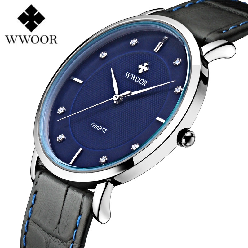Jam Tangan Original Pria - Wwoor 8811 Simple - Klasik - formal - Tali Kulit - BIRU