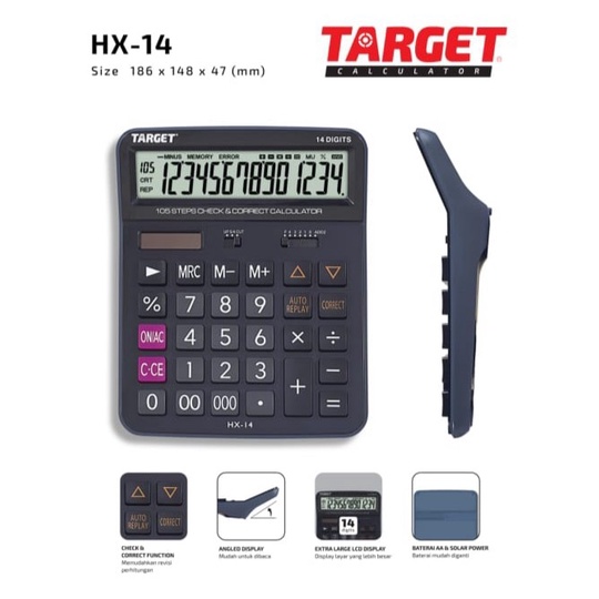 

TARGET KALKULATOR 14 DIGIT / CAL TARGET HX-14 14 DGT CHECK & CORRECT
