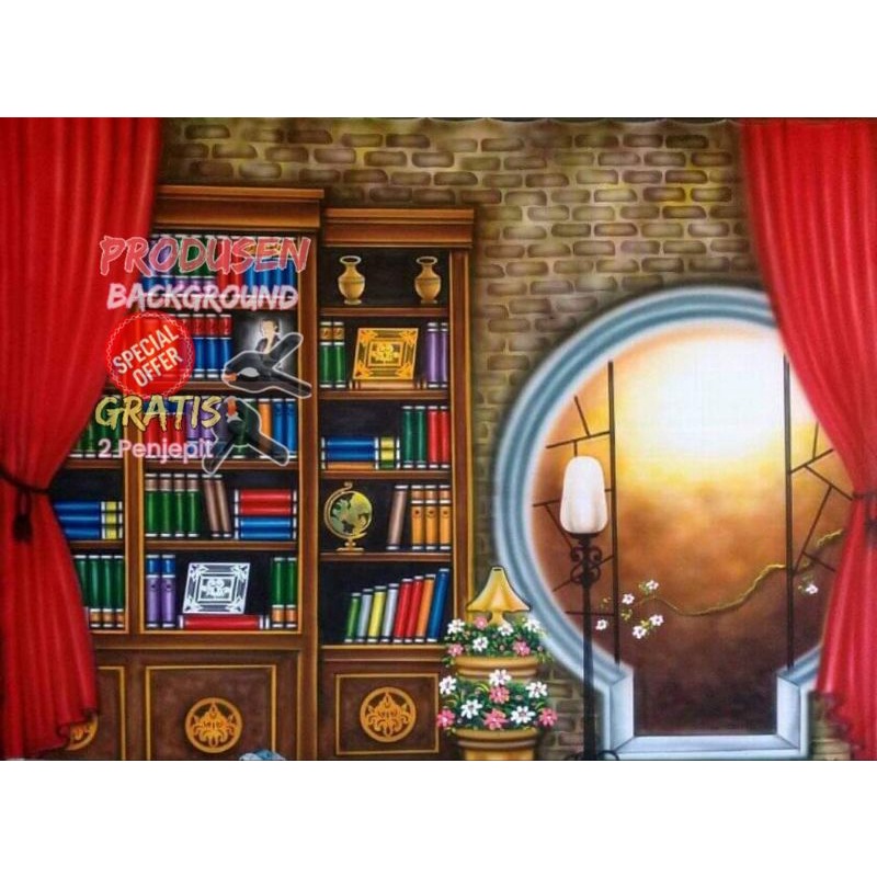 READY Tidak Terawang Lebih Tebal Kain Kanvas 3x2,5m Background Rak Buku Wisuda Indoor