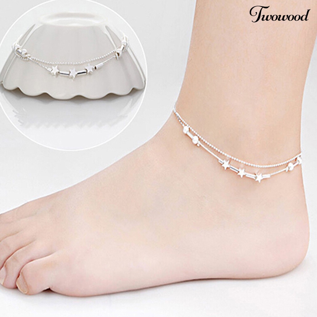 Twowood Anklet Exquisite Adjustable Wanita Bintang Hati Beads Pendant Foot Bracelet Untuk Belanja