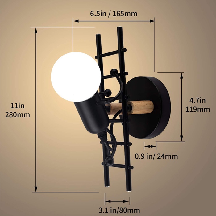 Lampu Estetik Lampu Tempel Dinding Ruang Tamu Bohlam LED Warm White Rangka Alumunium