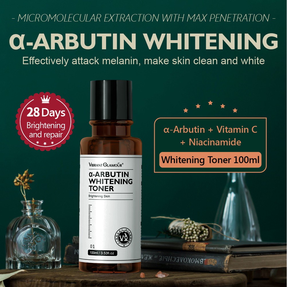 VIBRANT GLAMOUR α-Arbutin Whitening Lotion Toner Serum Cleanser Krim Pencerah Wajah Menghilangkan Bintik Hitam Mengurangi Garis Halus Melembabkan Meregenerasi Perawatan kulit