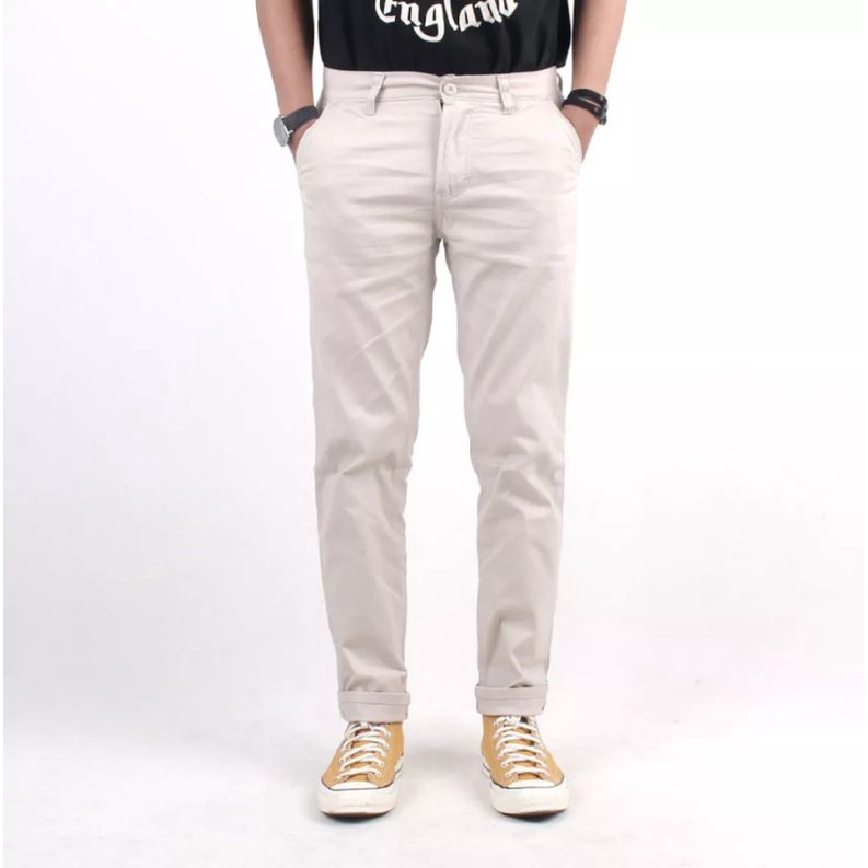 Celana Chino Kain Panjang Cowok Slimfit Bahan Melar Skinny Distro