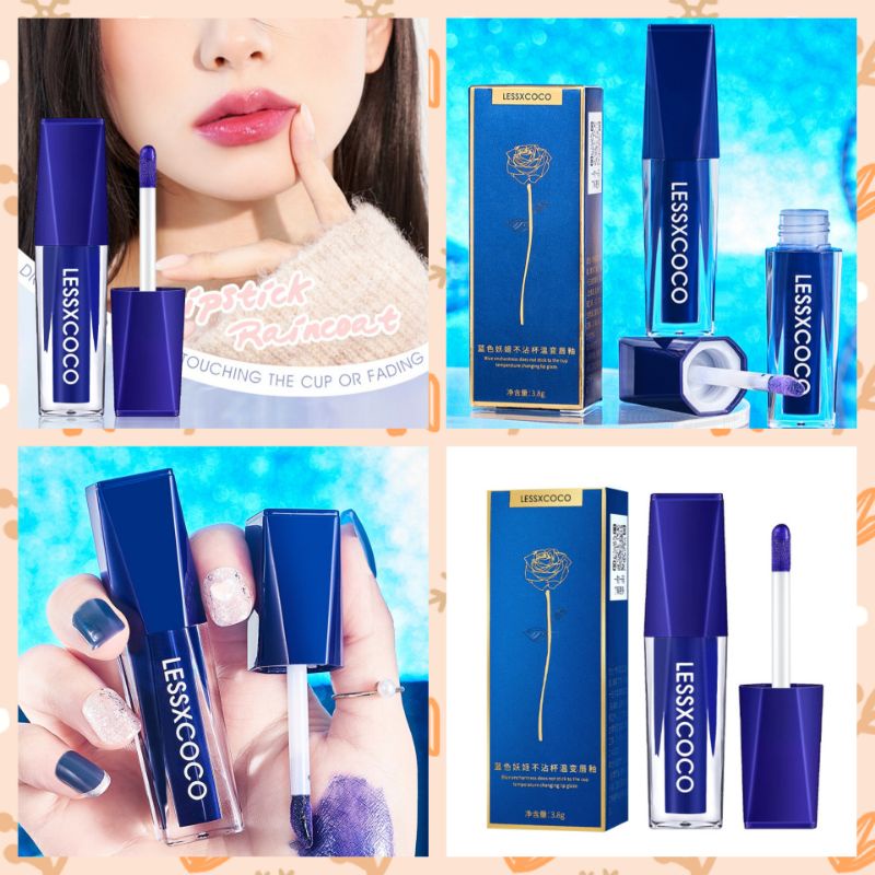 Blue Liquid Lipstick Lessxcoco Color Changing Moisturizing Lip Gloss Biru Rubah Warna Waterproof Original Terlaris