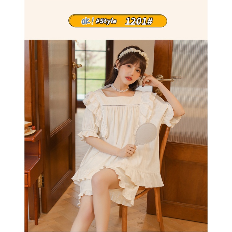 MR-09 set piyama sailor baju tidur wanita lengan pendek renda lolita putih import korea jepang