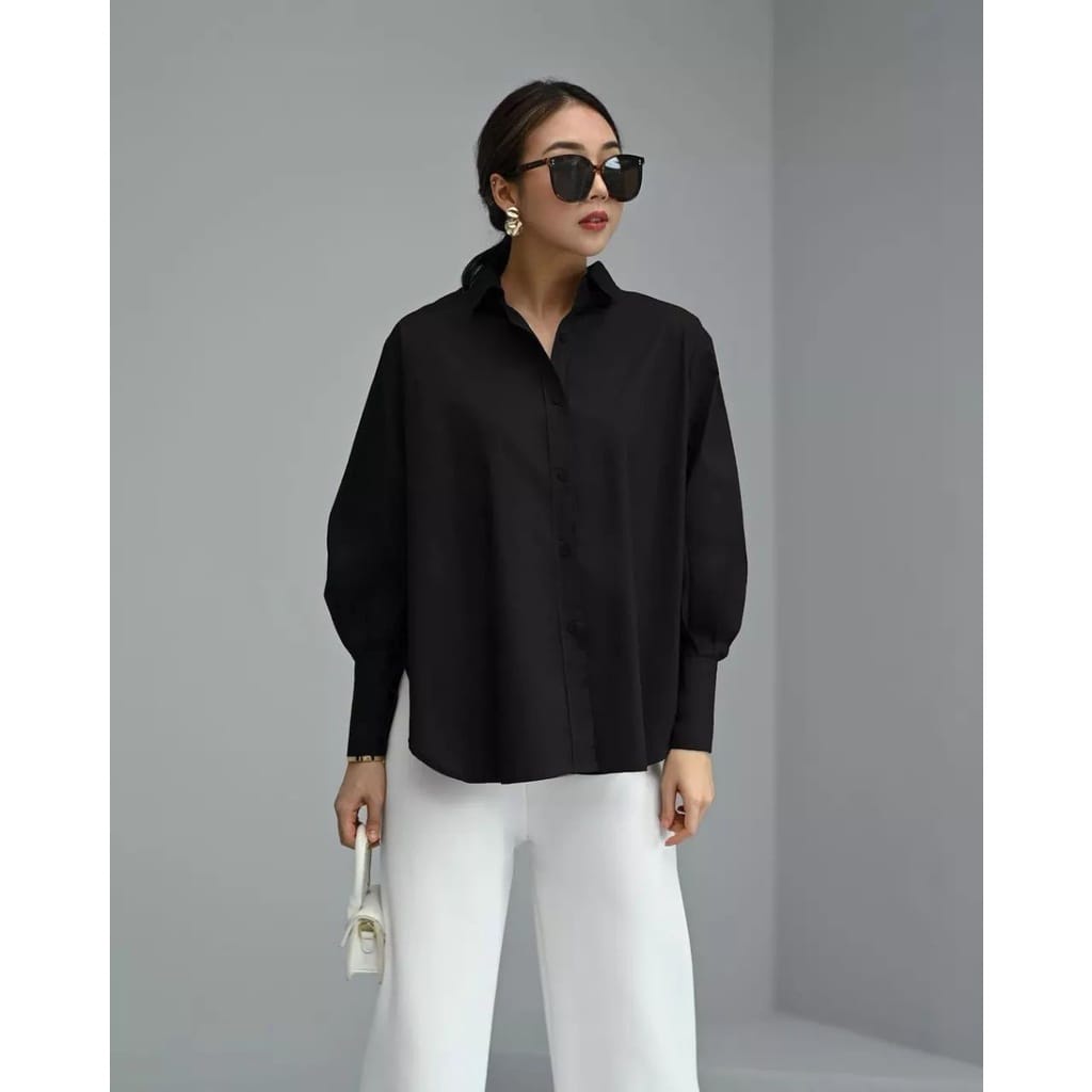 Atasan Wanita Kekinian Kemeja Oversize Wanita Bahan Katun Paris Kemeja Polos Jumbo Ld120 cm Venna Blouse Korean Style