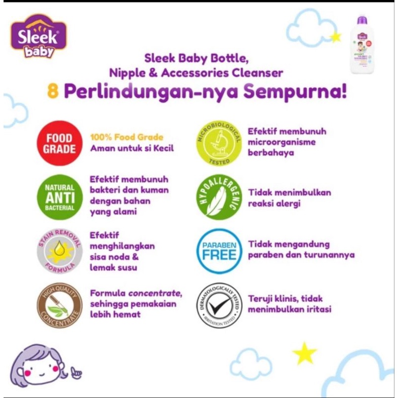 Sleek Baby Refill 900ml Sabun Pencuci Botol Susu Buah dan Sayur  Original Bottle Nipple Cleanser