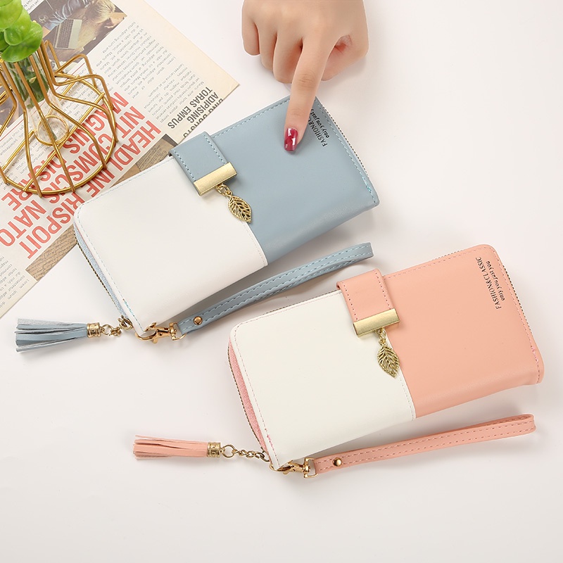 Dompet Panjang Lipat Zipper Korea Fashion Style Dompet Cewek Multifungsi Resleting Klip Women Wallet PU Satu7an D89