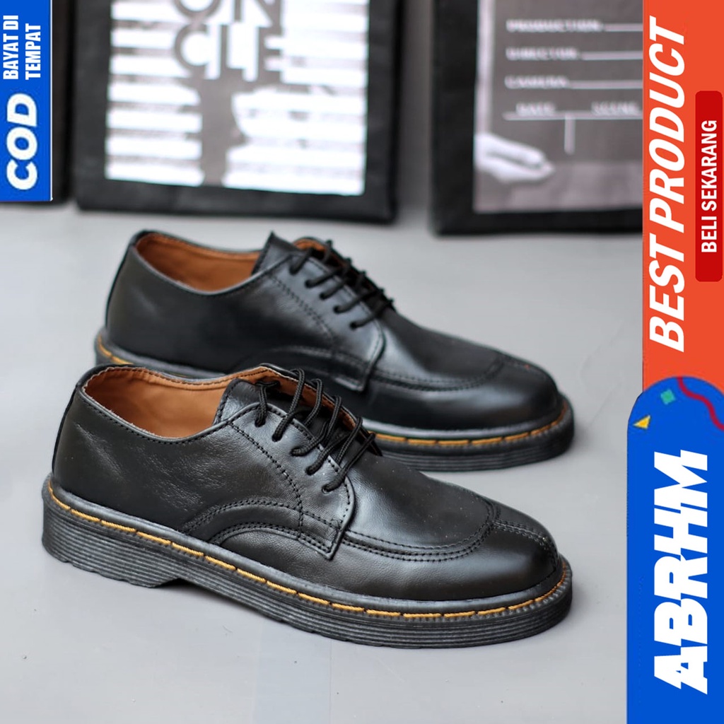 Sepatu Formal Pantofel Docmart Pria Kulit Asli Kerja Hitam Abrhm FAUNA