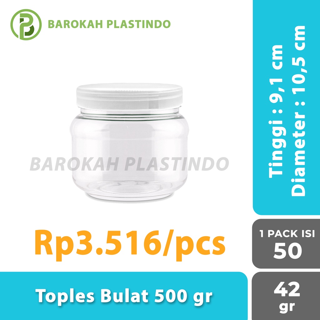 [1 PACK] Toples Bulat 500 ml / Toples Kue 500 ml / Toples Plastik 500 ml / Toples 500 ml
