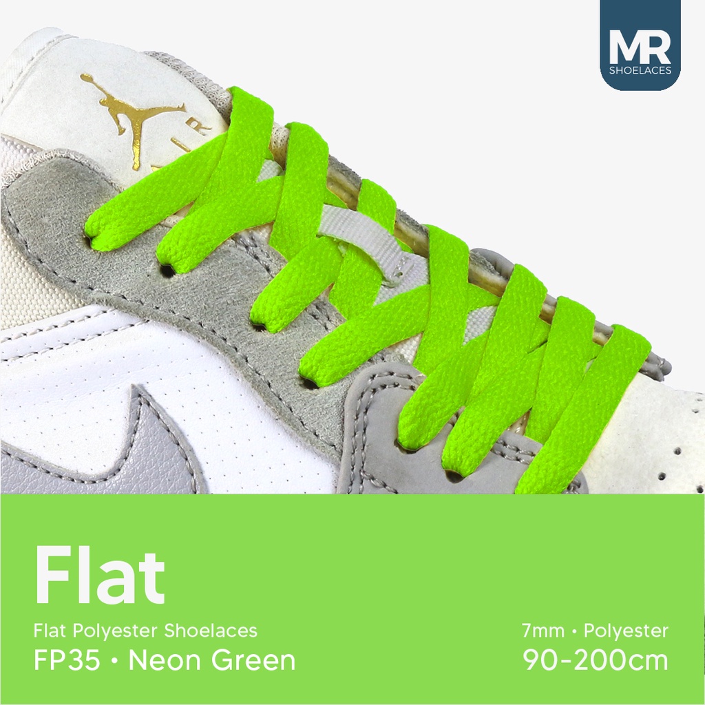 MR Shoelaces FP35 Hijau Menyala (Neon Green) Tali Sepatu Polyester Pipih Flat 7mm 80cm 90cm 100cm 120cm 130cm 150cm 180cm 200cm untuk Sneakers - Premium Shoelace