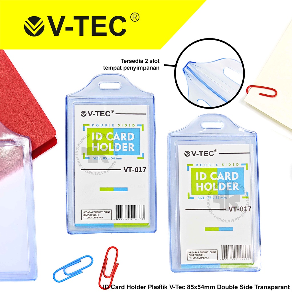 

V-Tec ID Card Holder Plastik 54x85mm Double Side Transparant