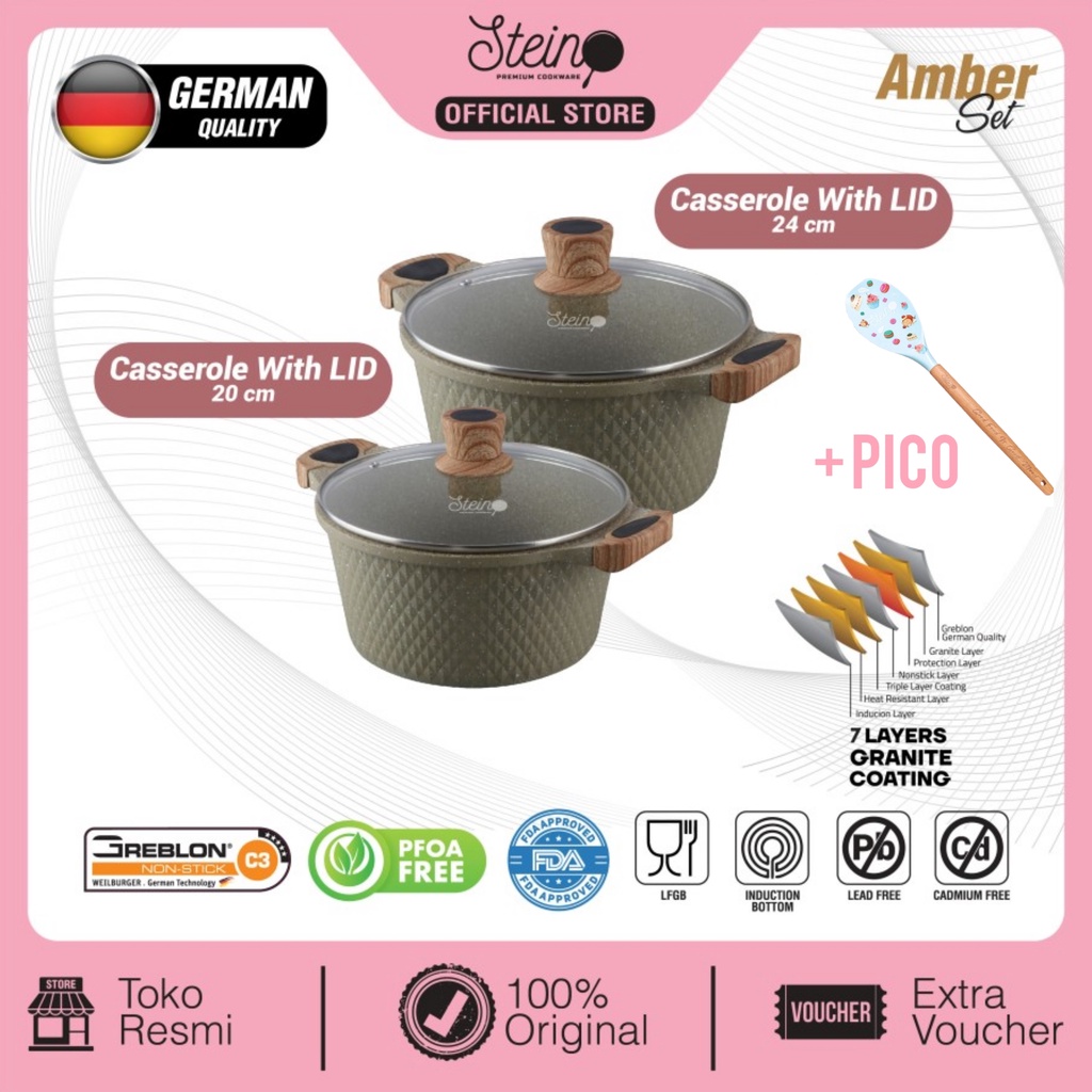 Casserole Steincookware Paket AMBER Set 24cm &amp; 20cm Diamond Stein 24 Casrol Stein Cookware Panci Induksi