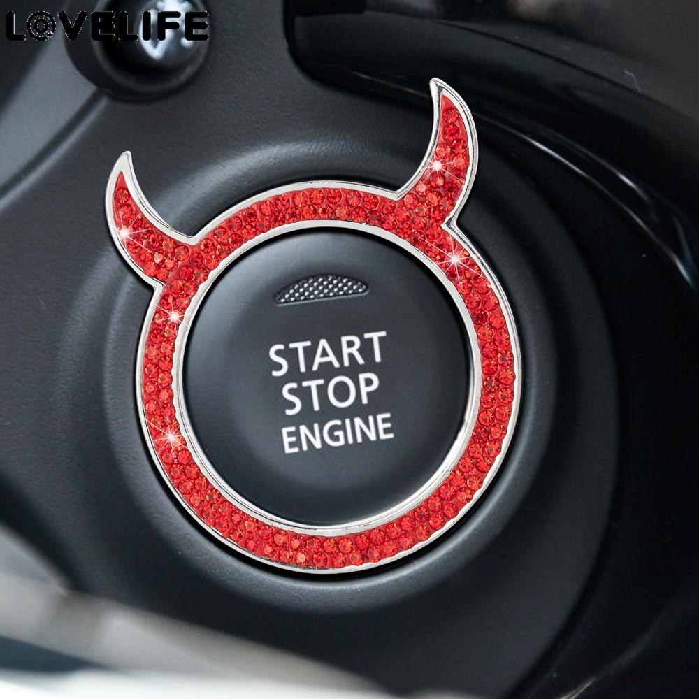 Steering Wheel Trim Lingkaran Stiker Interior Mobil Car Rhinestone Ring Emblem Stiker Tombol Auto Start Tombol Satu Tombol Start Button Cover Sticky Little Devil Bling Hias Ring