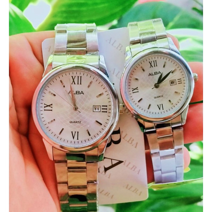 HARGA PROMO REALPICK/ Jam Tangan Alba Couple Anti Air | jam tangan  pasangan Rantai silver | jam tangan sepasang date on Free bok