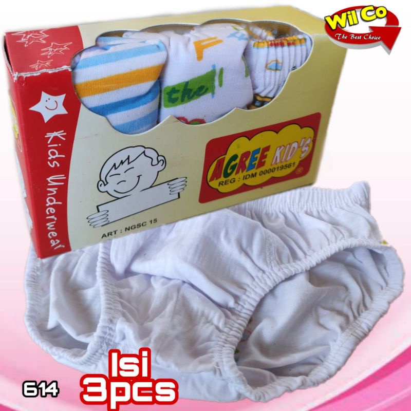 K614T - (Harga Per Box Isi 3Pcs) CELANA DALAM ANAK PAKAIAN DALAM ANAK COWOK AGREE SIZE S - XL