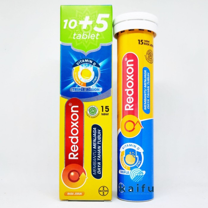 Redoxon Triple Action Vitamin C, D &amp; Zinc Rasa Jeruk 10 / 15 Tablet / Cool - Vita Effervescent Vitamin C D Zinc Rasa Apple Isi 12 - Suplemen