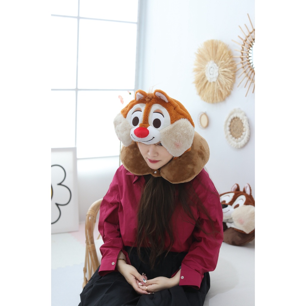 BANTAL LEHER CHIP DALE CHIPMUNK ALVIN NECK PILLOW BONEKA TRAVEL AKSESORIS LUCU