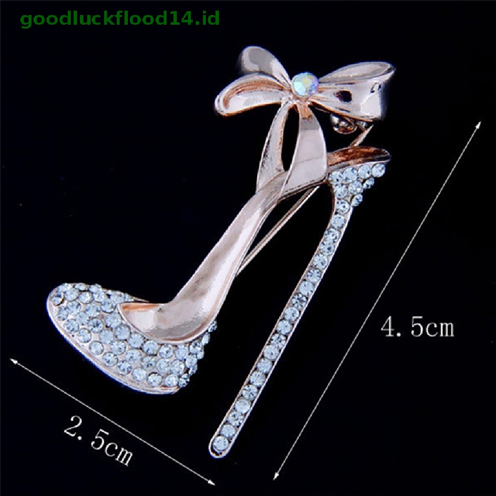 [GOOGFOUR] Pin Bros Sepatu Hak Tinggi Berlapis Emas Mempesona Kristal Berlian Imitasi Perhiasan Panas [TOP]