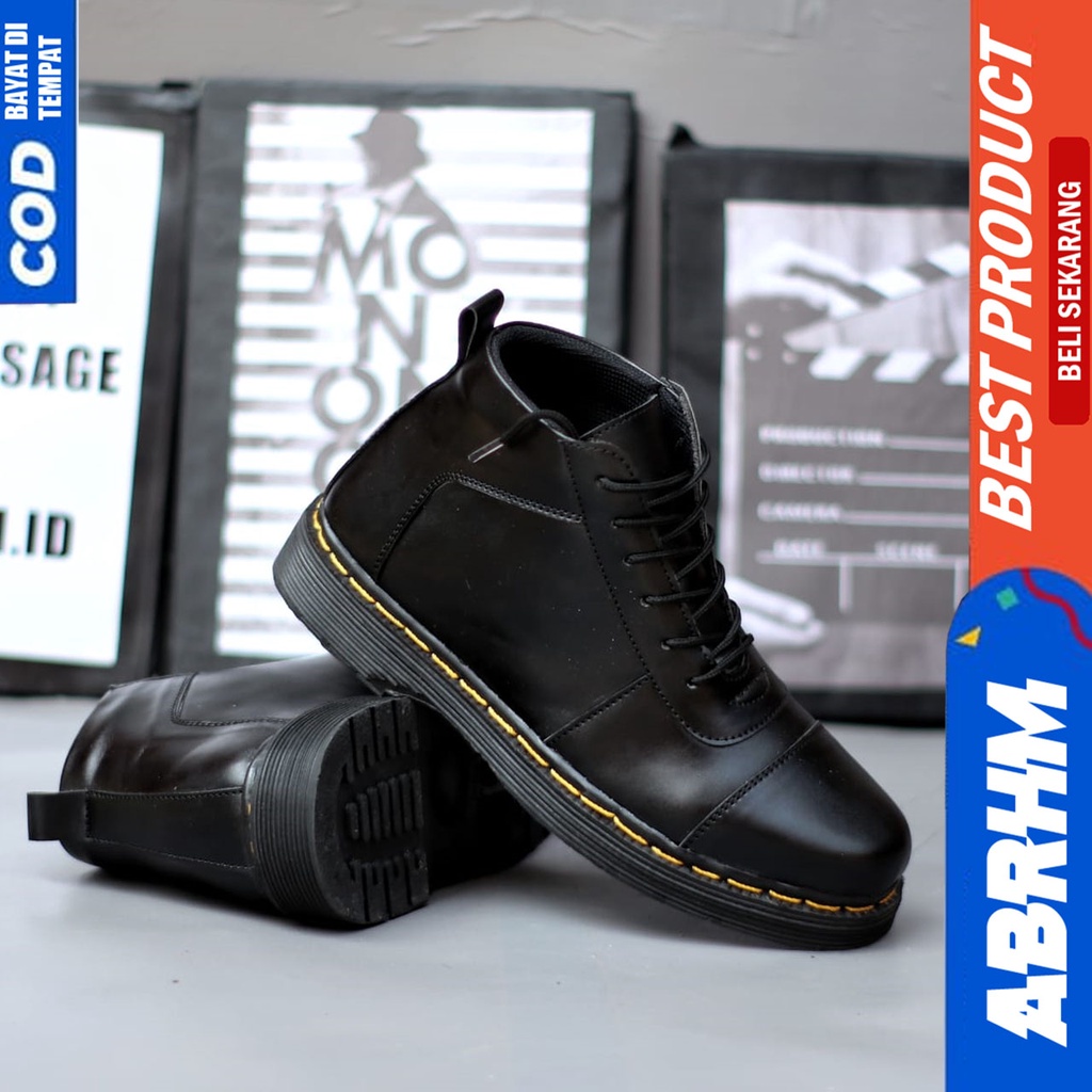 Sepatu Pantofel Formal Docmart Boots Pria Kerja Kantor Hitam Abrhm BRATA