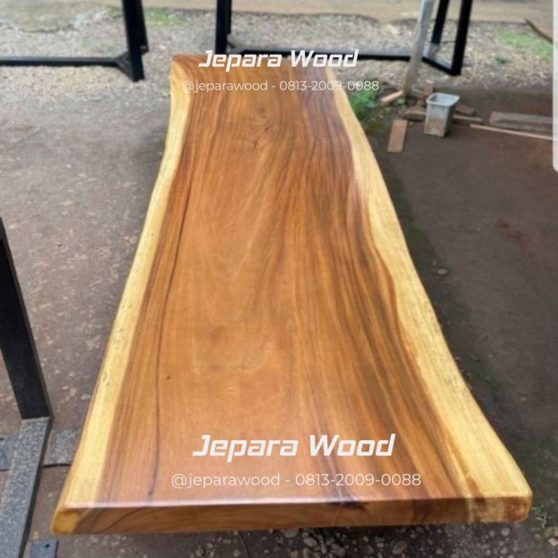 meja trembesi solid panjang 3 meter kayu