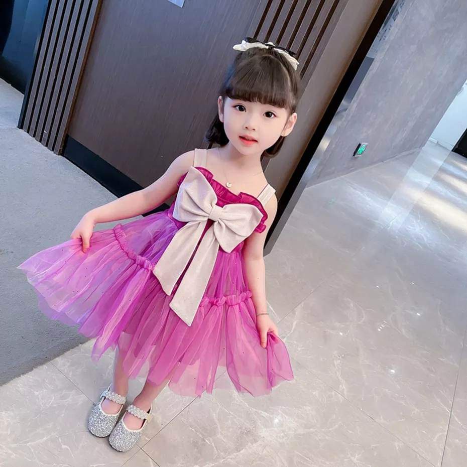 Dress Baby Perempuan Big Ribbon Pink Purple Flower