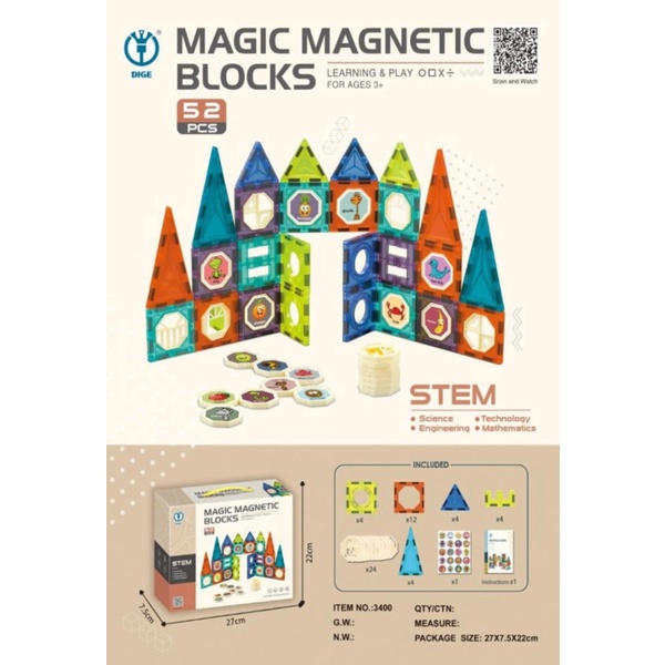 

Promo Magnetic Tiles Mainan Magnet Edukasi Building Blocks Magnet - 52 PCS Murah