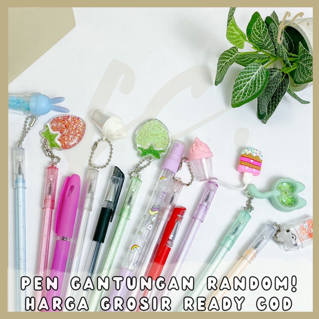 

Set 1 Lusin / 12 Pcs Pen / Pulpen Gel Hitam Random Gantungan Boba Strawberry Ice Cream Sundae Galaxy Idol Glitter Manik Sakura Starbucks Gift Motif Grosir Ready COD