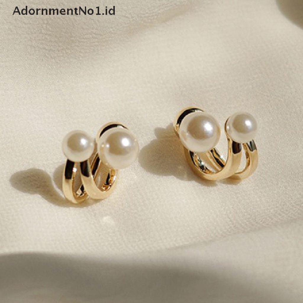 [AdornmentNo1] Baru 1pasang Gadis Manis Lucu Imitasi Double Pearl Rhinestones Earrings Ear Stud [ID]