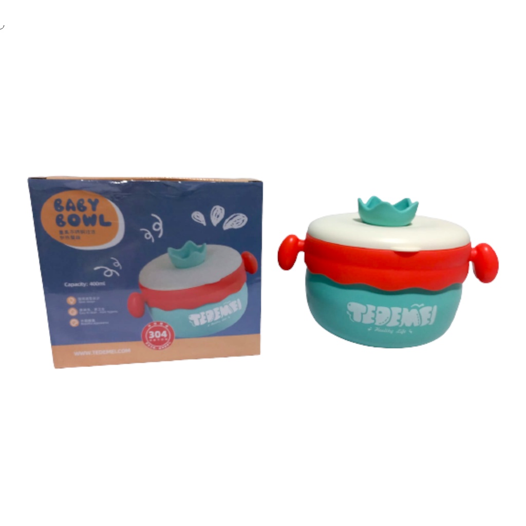 DEOSOFFICIAL -- KOTAK MAKAN STAINLESS STEEL 400ML 304 BABY CUP BOWL/KOTAK MAKAN BAYI ANAK KODE 6129