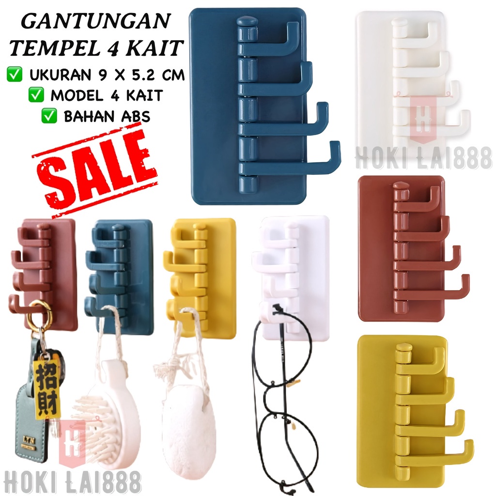 [HKL] Gantungan Lipat 4 Kait / Gantungan Tempel Hook Lipat 4 Kait / Gantungan Baju Tempel / Gantungan Di Kamar Mandi