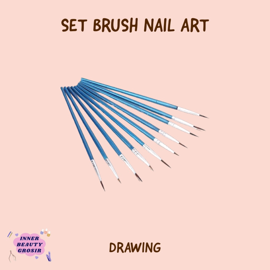 Set Brush Drawing Nail Art 10pcs / Set Brush Nail Art Painting / Kuas Nail Art Gambar