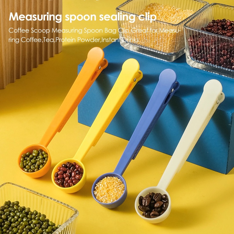 Sendok Takar Gagang Panjang 2in1 Dengan Sealing Clip Teh Kopi Susu Sendok Bumbu Butir Tepung Terigu Sendok Dapur Gadget Sealing Clip Serbaguna