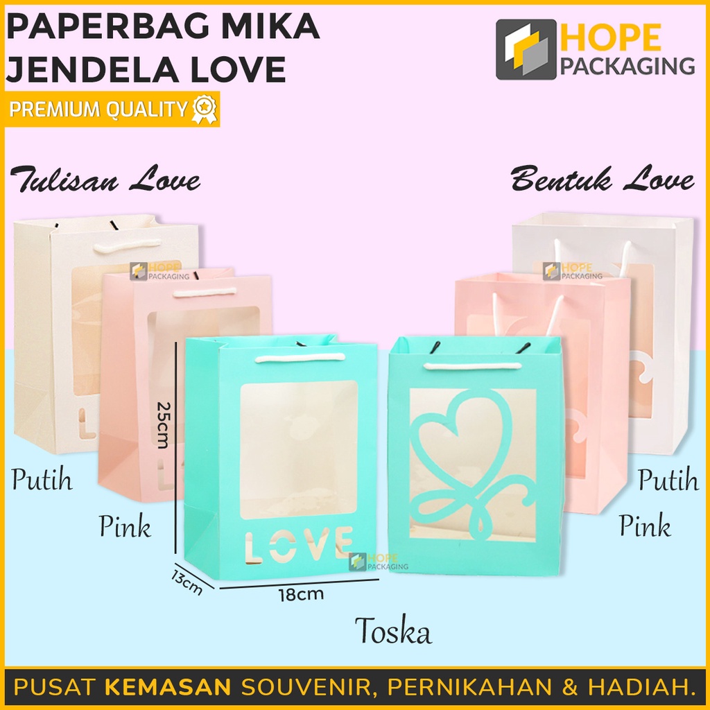 Paperbag Mika Jendela Love Hadiah Valentine / Paperbag Flower Bouquet Mini / Paper Bag Premium Mika